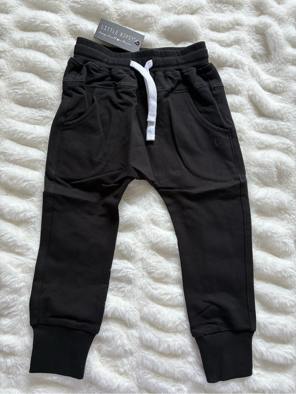 Little Bipsy Black Kids Sweat Joggers with White Drawstring
